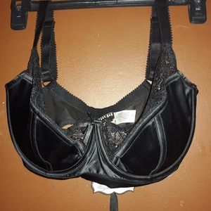 Black satin and lace bra